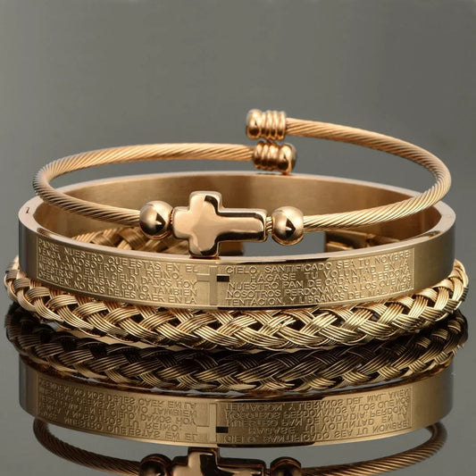 Thomas Fitted Bracelet | Engraved Cross Detail Bracelet Set