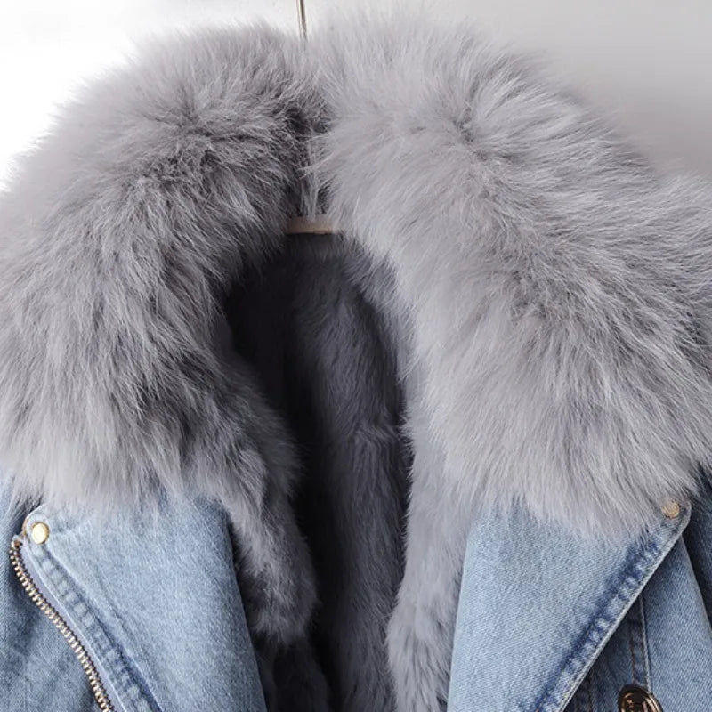 Siena Fox Fur Trim Lined Biker Jacket | Belted Hip-Length Jacket