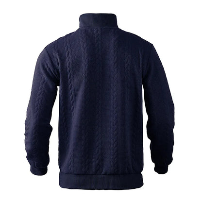 Arthur Cable Knit High-Neck Half-Zip Sweater | Textured Hip-Length Sweater