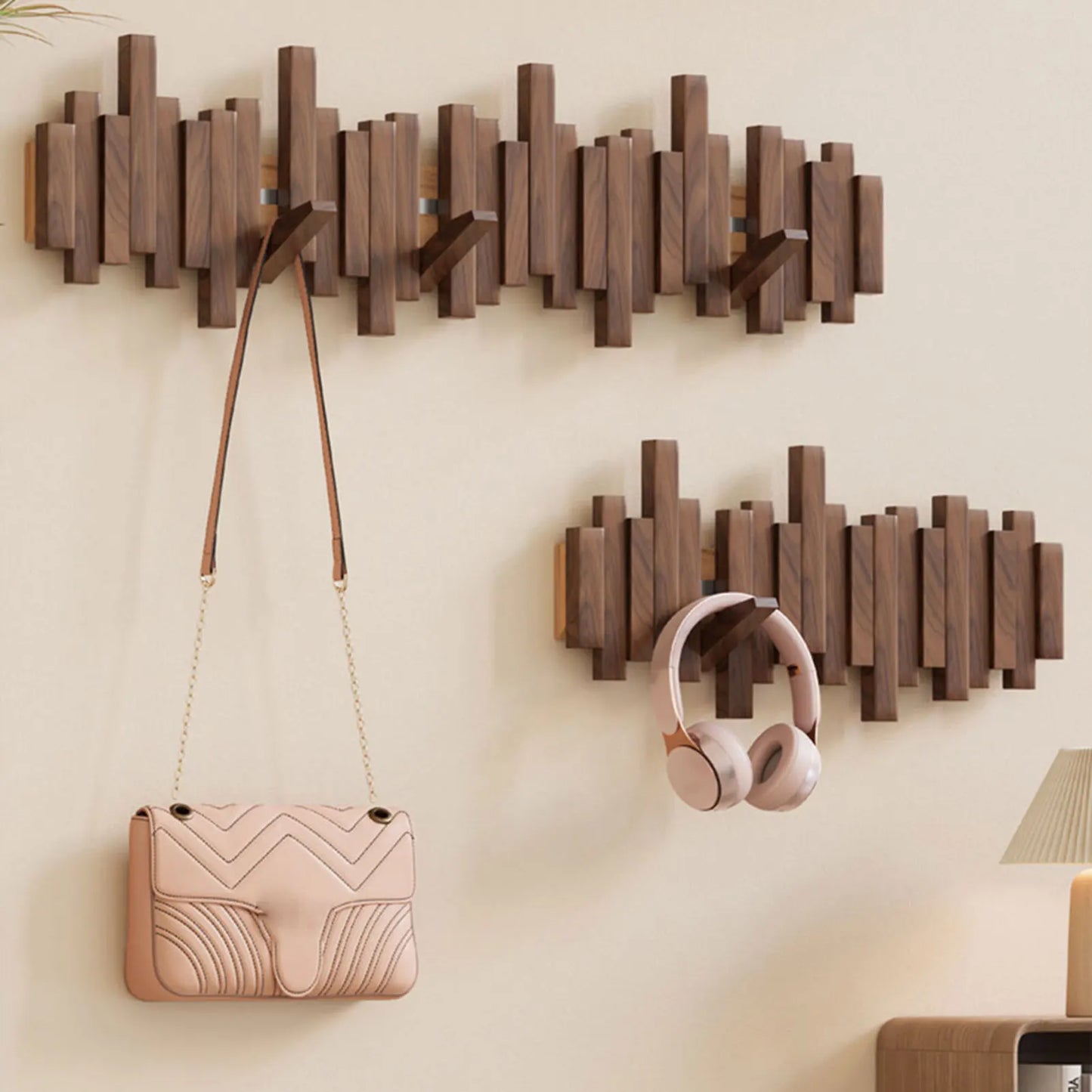 Minimalist Geometric Walnut Wall Hook Rack