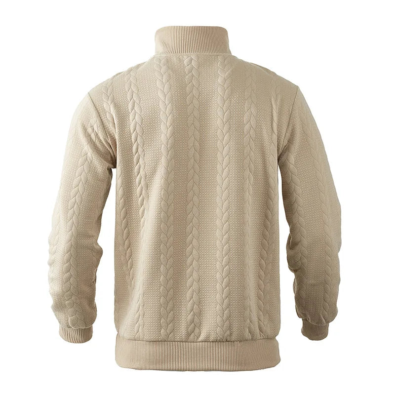 Arthur Cable Knit High-Neck Half-Zip Sweater | Textured Hip-Length Sweater