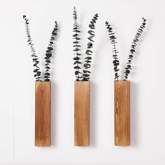 Minimalist Wooden Wall Vase With Visible Grain