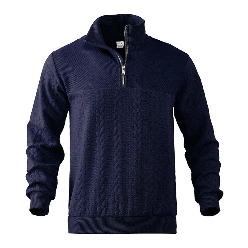 Arthur Cable Knit High-Neck Half-Zip Sweater | Textured Hip-Length Sweater