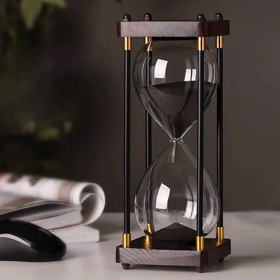 Wood and Glass Hourglass With Gold Accents VIP