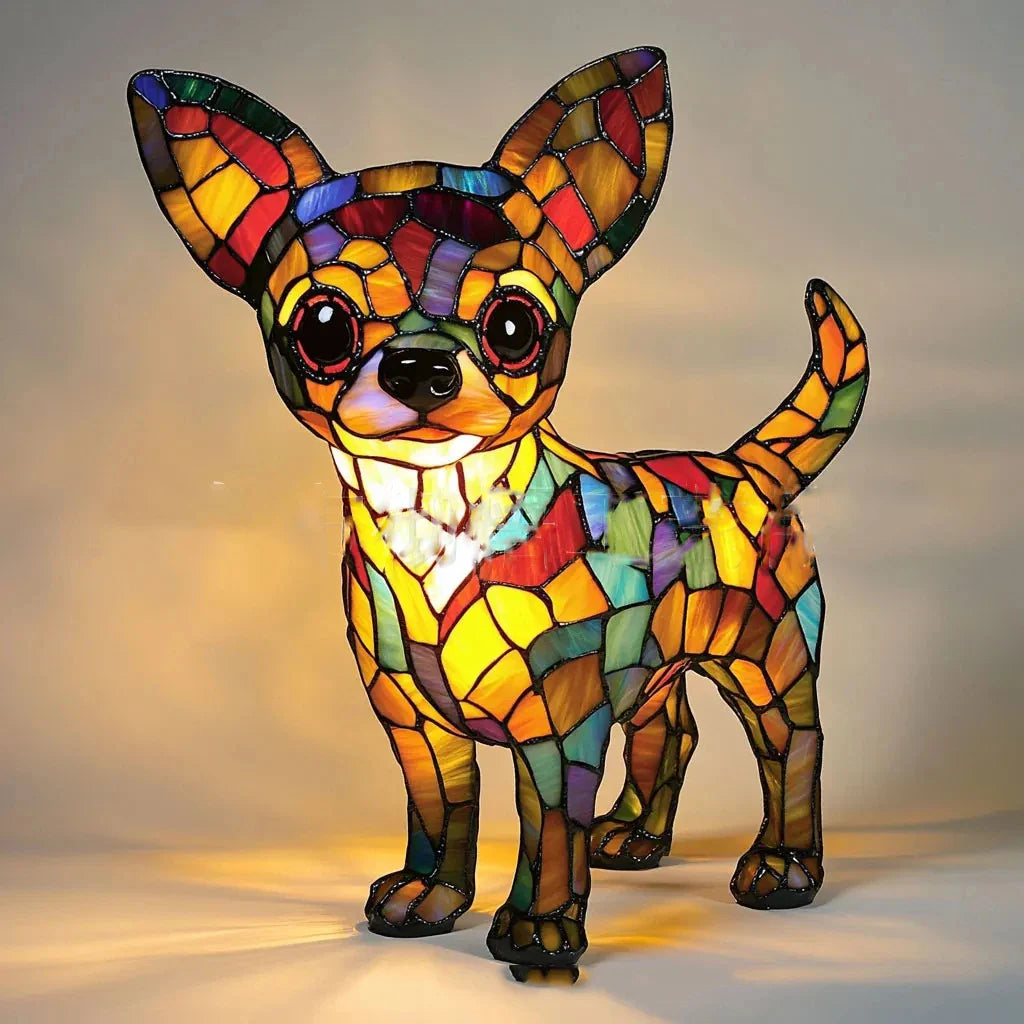 Art Nouveau Stained Resin Cat and Dog Table Lamp