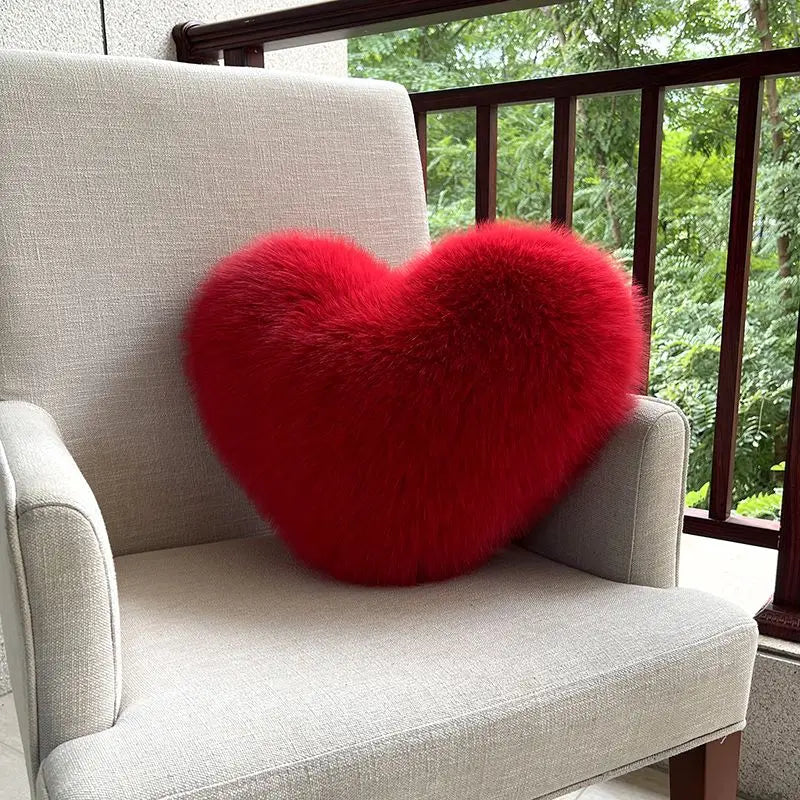 Contemporary Faux Fur Heart Throw Pillow