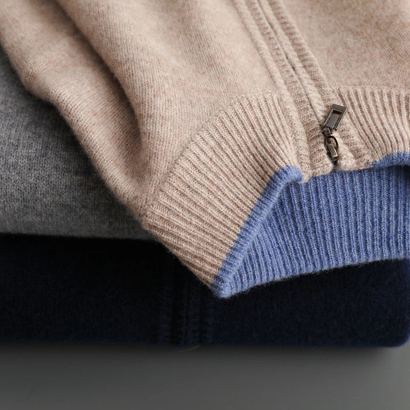 Oliver Mock Neck Knit Jacket | Zip-Up Ribbed Trim Jacket