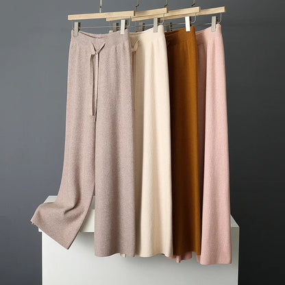 Amelia Wide-Leg Knit Trousers | Drawstring Waist Knit Trousers