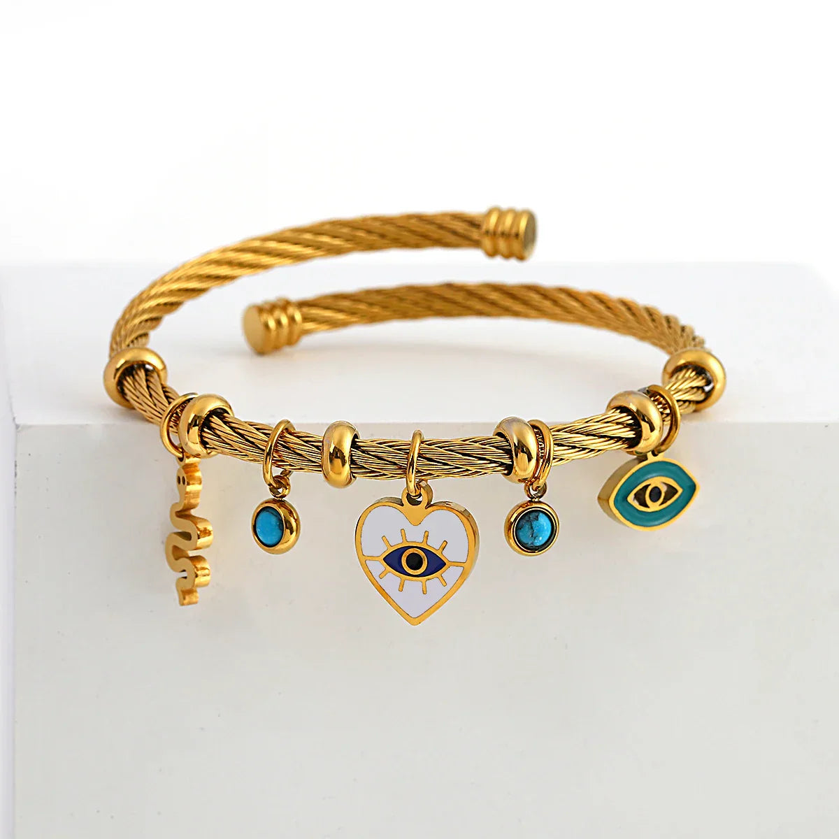 Isla Charm Cuff Bracelet | Twisted Band Charm Embellished Bracelet