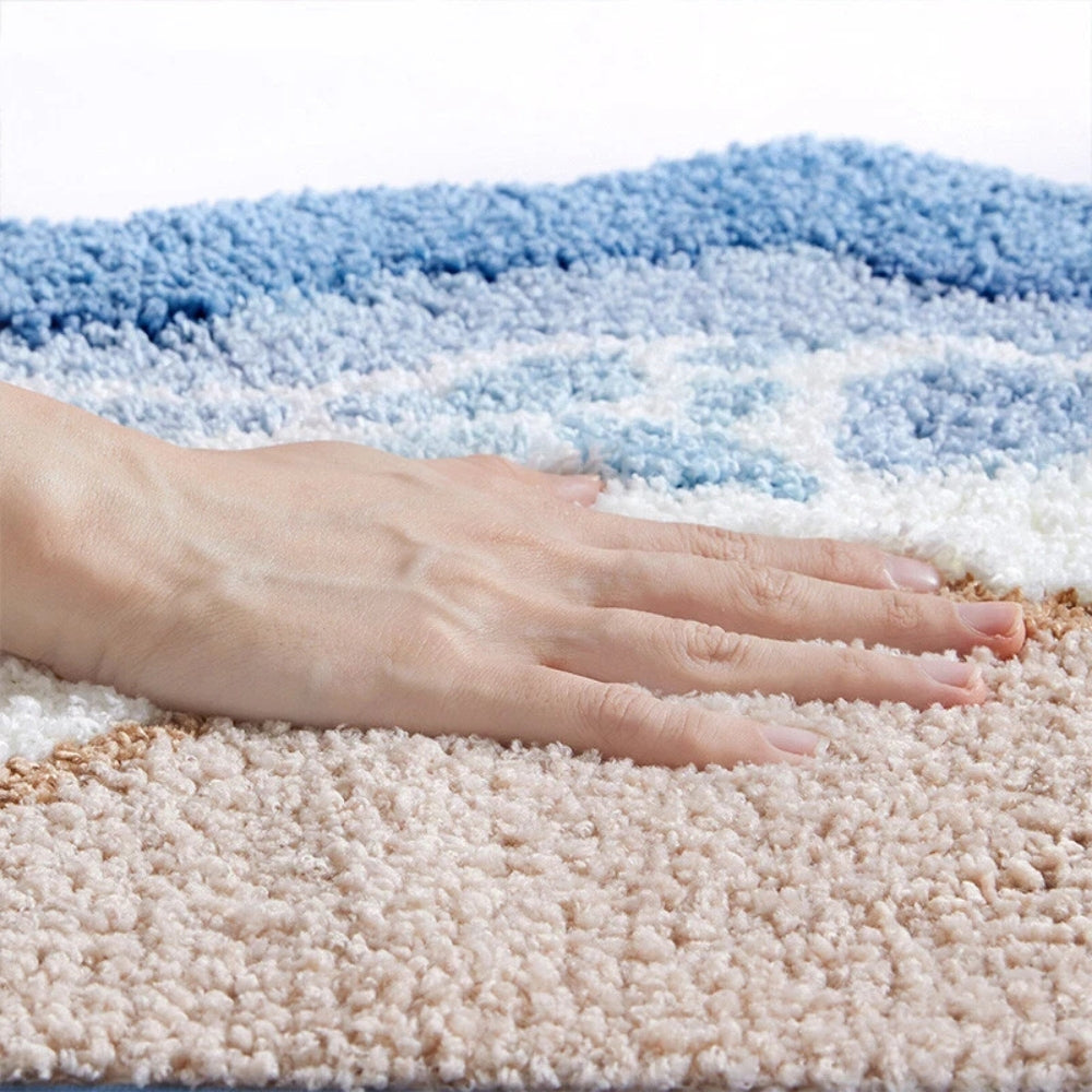 Coastal Pattern Bath Mat With Non-Slip Backing