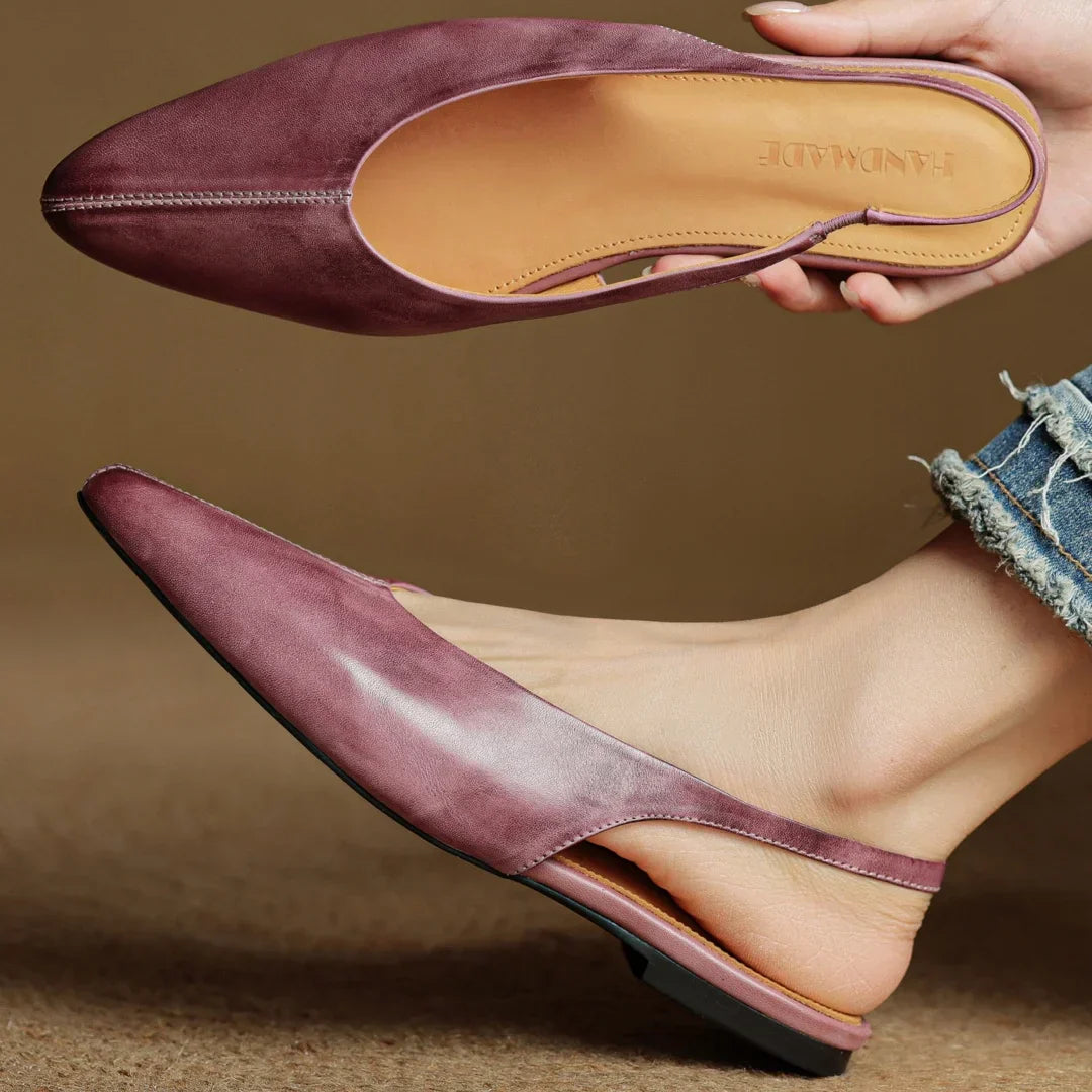 Viola Pointed Toe Slingback Flats | Solid V-Cut Vamp Flats