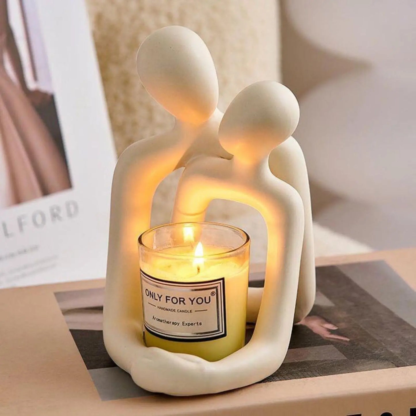 Modern Resin Couple Statue with Abstract Embrace