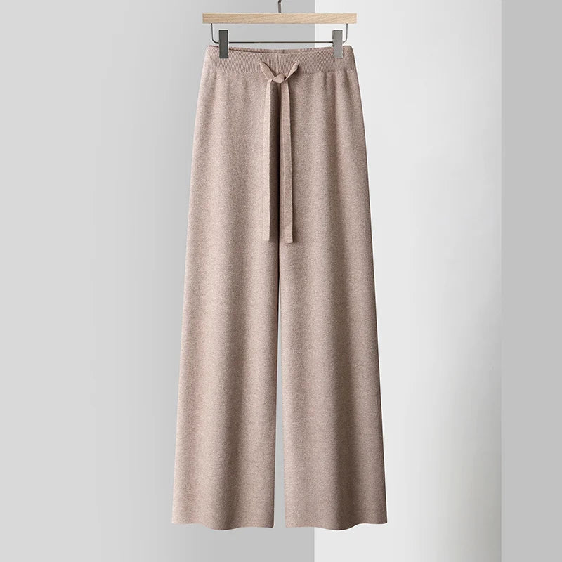 Amelia Wide-Leg Knit Trousers | Drawstring Waist Knit Trousers