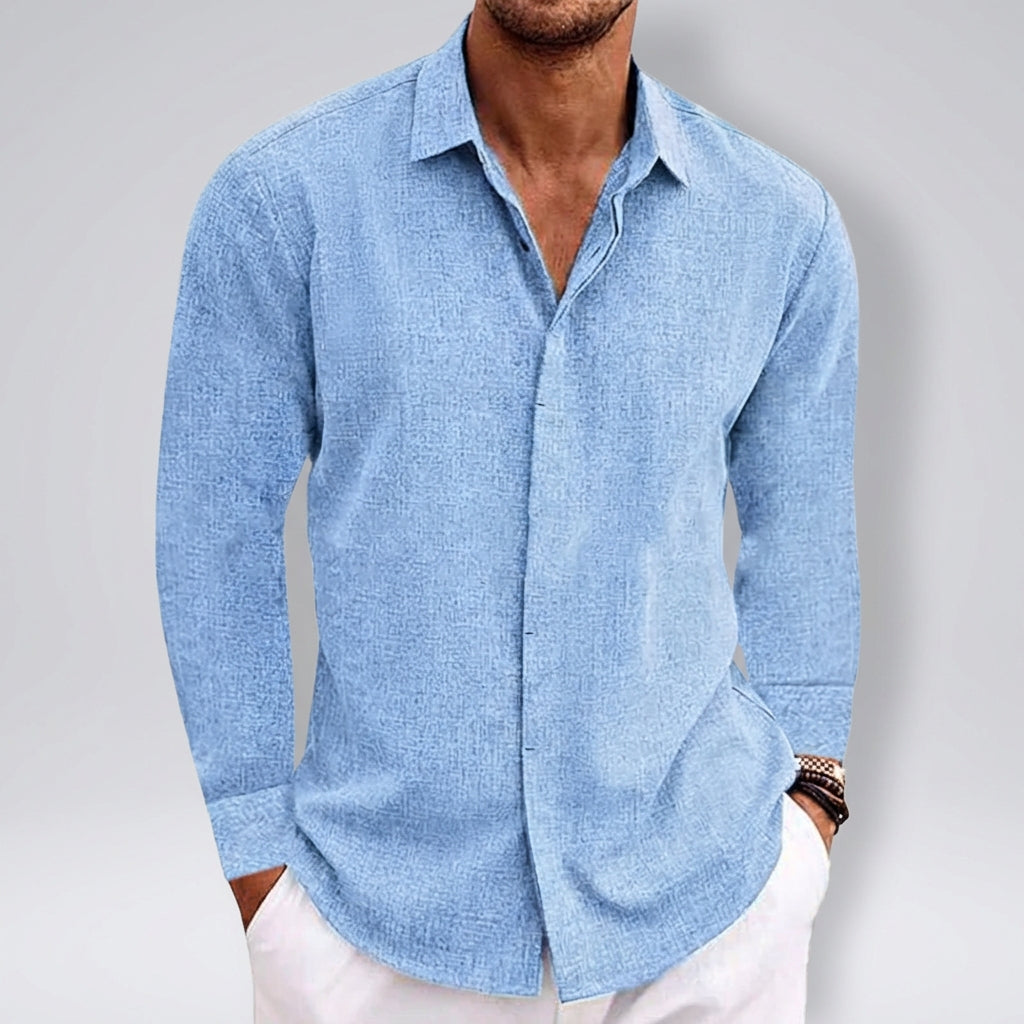 Relaxed Textured Shirt with Pointed Collar and Curved Hem
