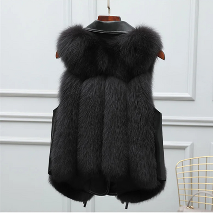 Isla Regular Fit Gilet | Collared Fur Trim Tie-Side Gilet