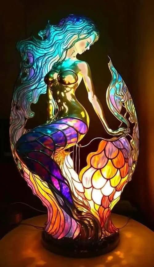 Art Nouveau Stained Resin Table Lamp