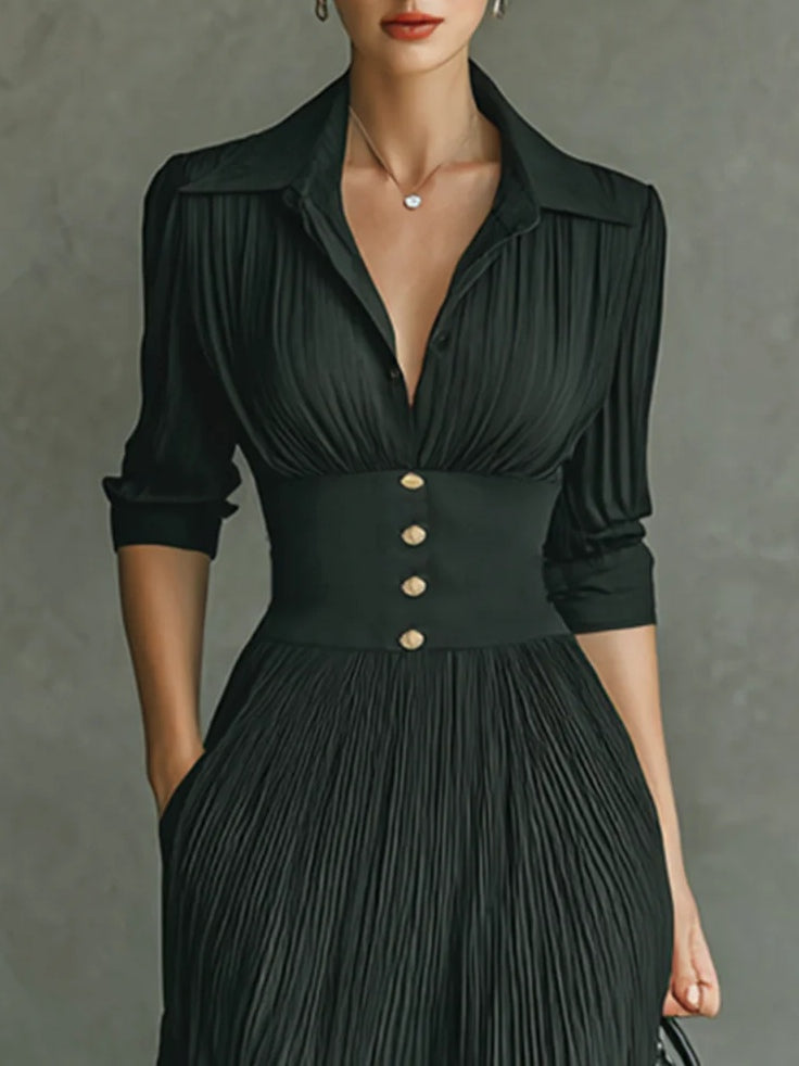 Erica Chiffon Pleated Maxi Shirt Dress with Corset Waist