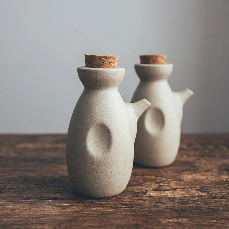 Speckled Ceramic Jar Set With Cork Stoppers