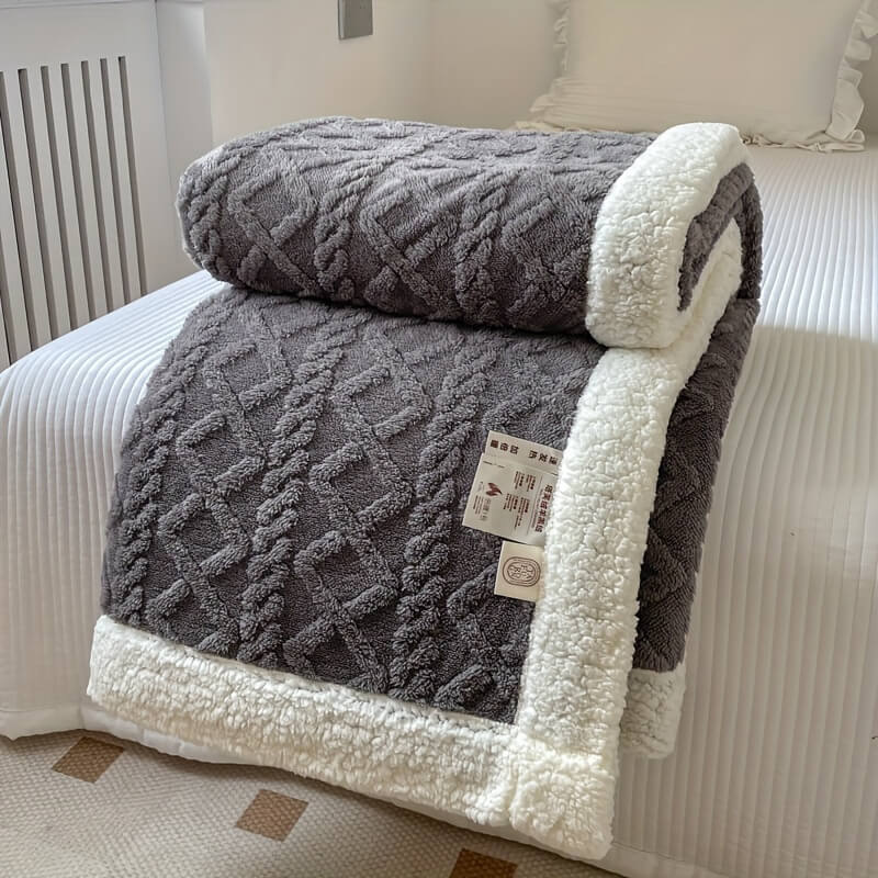 Contemporary Sherpa Throw Blanket with Diamond Texture