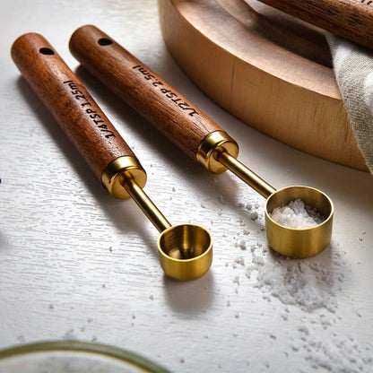 Rustic Wood and Brass Measuring Spoon Set