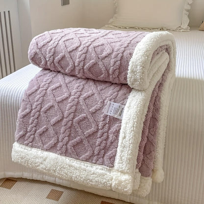 Contemporary Sherpa Throw Blanket with Diamond Texture