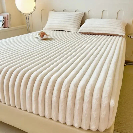 Velvet Ribbed Fitted Bed Sheet with Elastic Edges