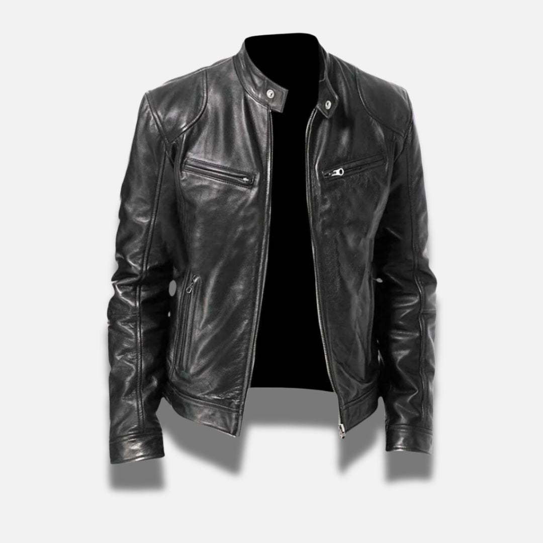 Oscar Slim Fit Racer Jacket | Band Collar Zipper Pockets Racer Jacket